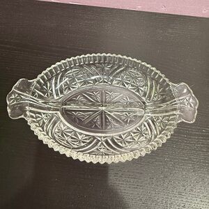 Elegant Anchor Hocking Clear Cut Glass Divided Serving Relish Dish